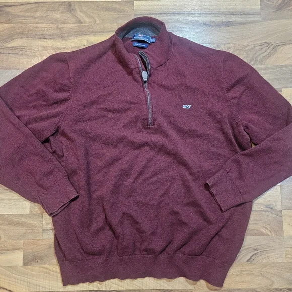 Vineyard Vines Sweater Mens 2XL Pullover 1/4 Zip Cashmere Blend Logo Blue Preppy - Picture 1 of 8